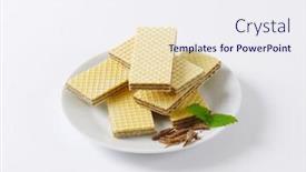  Presentation with white plate - Slide set with plate of chocolate wafers on white background background and a sky blue colored foreground