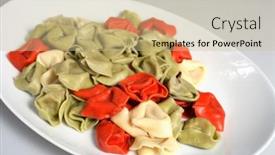  Presentation with coloured - Slides consisting of plate-of-cooked-coloured-tortellini background and a mint green colored foreground
