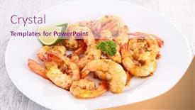  Presentation with shrimp - Slide deck having plate of cooked shrimp background and a sky blue colored foreground