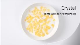  Presentation with corn flakes - Slides enhanced with plate of corn flakes with fresh milk on off-white background with shadows background and a white colored foreground