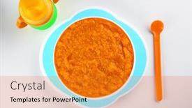  Presentation with baby bottle - Cool new presentation with plate of creamy baby carrot soup and bottle isolated on white backdrop and a gold colored foreground