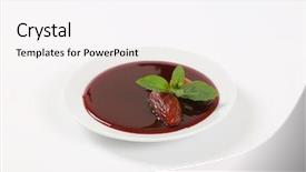  Presentation with white plate - PPT theme featuring plate of date syrup background and a sky blue colored foreground