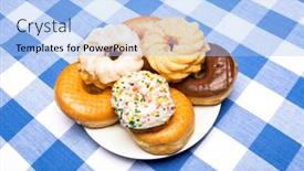 Presentation with checkered tablecloth - Slide deck featuring plate-of-delicious-fresh-donuts background and a light blue colored foreground