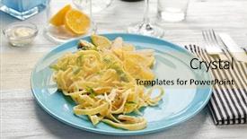  Presentation with chicken little chicks - PPT layouts having plate of delicious pasta alfredo background and a  colored foreground