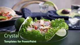  Presentation with taco - Colorful presentation design enhanced with plate of delicious taco with tequila lime chicken and vegetables on table backdrop and a tawny brown colored foreground