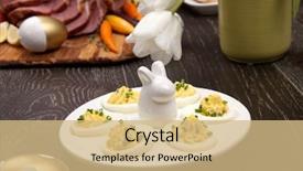  Presentation with eggs egg carton egg box - PPT theme with plate of deviled eggs sidedish background and a coral colored foreground
