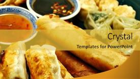  Presentation with dim sum - Audience pleasing PPT layouts consisting of plate-of-dim-sum-egg backdrop and a yellow colored foreground