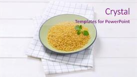  Presentation with dry fruits seeds nuts - Theme consisting of plate of dry wheat bulgur background and a  colored foreground