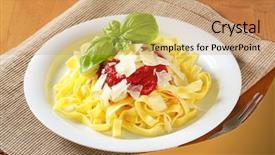  Presentation with pasta sauce - PPT layouts enhanced with plate of fettuccine pasta background and a coral colored foreground