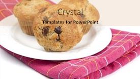  Presentation with chocolate chip - Presentation having plate of fresh out of the oven homemade banana chocolate chip muffins background and a yellow colored foreground