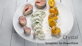  Presentation with wedges - PPT theme consisting of plate-of-fried-unpeeled-potato background and a light gray colored foreground