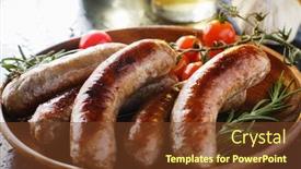 Presentation with sausages - Amazing PPT theme having plate-of-german-bratwurst-sausages backdrop and a tawny brown colored foreground