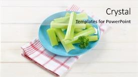  Presentation with celery - Beautiful presentation featuring plate-of-green-celery-stems backdrop and a sky blue colored foreground