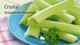  Presentation with celery - Slides consisting of plate of green celery stems background and a yellow colored foreground