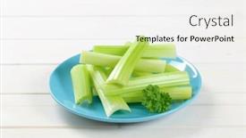  Presentation with celery - Presentation with plate-of-green-celery-stems background and a white colored foreground