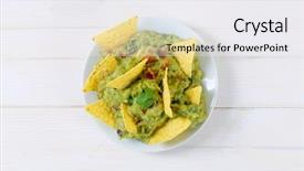  Presentation with tortilla - Amazing theme having plate of guacamole with corn tortilla chips on white background backdrop and a sky blue colored foreground