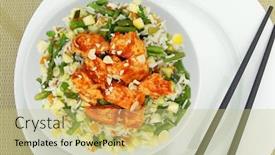  Presentation with almonds - Presentation design enhanced with plate-of-harissa-chicken background and a yellow colored foreground