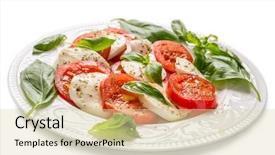  Presentation with mozzarella cheese - Amazing PPT layouts having plate of healthy classic caprese salad with mozzarella cheese tomatoes and basil isolated on white background backdrop and a soft green colored foreground
