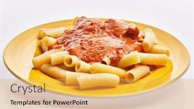  Presentation with pasta sauce - Slide set featuring plate-of-italian-rigatoni-pasta background and a  colored foreground
