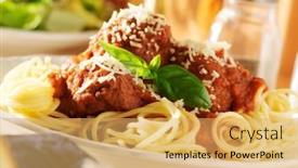  Presentation with spaghetti - Theme featuring plate-of-italian-spaghetti background and a yellow colored foreground