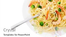  Presentation with shrimp - Beautiful slide deck featuring plate of linguine with shrimp and broccoli isolated on white backdrop and a white colored foreground
