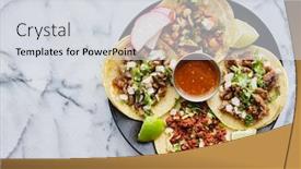  Presentation with tacos - Audience pleasing presentation theme consisting of plate-of-mexican-street-tacos backdrop and a light gray colored foreground
