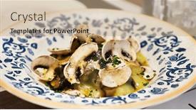  Presentation with mushrooms - Presentation design having plate-of-mushrooms-on-wooden background and a coral colored foreground