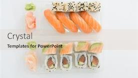  Presentation with sushi - Beautiful theme featuring plate of nigiri and uramaki sushi on white background backdrop and a lemonade colored foreground