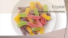  Presentation with white plate - Beautiful slide deck featuring plate-of-of-colorful-gummy backdrop and a coral colored foreground
