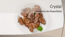  Presentation with liver - PPT layouts featuring plate of pan fried chicken liver on white background background and a lemonade colored foreground