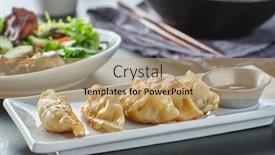  Presentation with soy sauce - PPT theme consisting of plate-of-pan-fried-gyoza background and a coral colored foreground