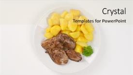  Presentation with liver - Audience pleasing slide deck consisting of plate of pan fried potatoes and chicken liver on white background backdrop and a lemonade colored foreground