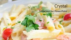  Presentation with salmon - PPT theme with plate of pasta and smoked salmon background and a soft green colored foreground