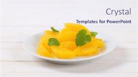  Presentation with orange slice - Audience pleasing presentation theme consisting of plate of peeled orange slice on white background backdrop and a sky blue colored foreground
