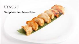  Presentation with manufacturingsteel plate - Slide deck having plate-of-potstickers background and a white colored foreground