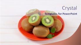  Presentation with kiwi - PPT theme featuring plate-of-ripe-kiwi background and a sky blue colored foreground