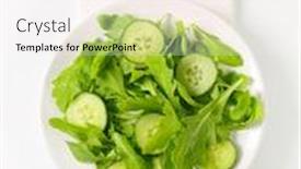  Presentation with cucumbers - Beautiful PPT theme featuring plate-of-salad-with-arugula backdrop and a sky blue colored foreground
