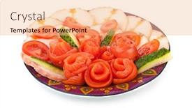  Presentation with sturgeon - Slide deck featuring plate of salmon and sturgeon fish isolated on white background background and a lemonade colored foreground