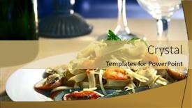  Presentation with clam - Slide set enhanced with plate of seafood pasta with shrimp mussels and clam background and a yellow colored foreground