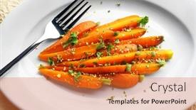  Presentation with herbs - Amazing PPT theme having plate-of-sliced-baby-carrot backdrop and a red colored foreground