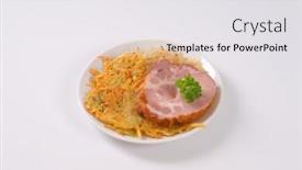  Presentation with potato - Audience pleasing PPT theme consisting of plate of smoke pork neck with potato pancakes and sauerkraut backdrop and a white colored foreground