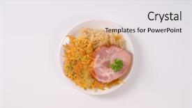  Presentation with smoke - PPT theme with plate of smoke pork neck with potato pancakes and sauerkraut background and a white colored foreground