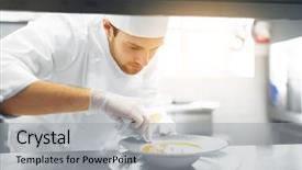  Presentation with cooking chef - PPT theme enhanced with plate of soup at restaurant background and a light gray colored foreground