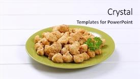  Presentation with white plate - PPT theme with plate of soy meat cubes background and a sky blue colored foreground