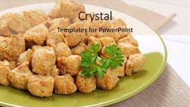  Presentation with soy - Cool new slide deck with plate of soy meat cubes backdrop and a coral colored foreground