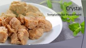  Presentation with soy - Colorful slide set enhanced with plate of soy meat cubes backdrop and a seafoam green colored foreground