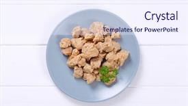  Presentation with white plate - Slide set consisting of plate of soy meat cubes background and a sky blue colored foreground