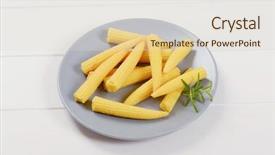  Presentation with sweet corn - PPT theme having plate of sweet baby corn background and a  colored foreground
