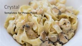  Presentation with pasta sauce - Slide set featuring plate of tagliatelle pasta with shaven truffles and shrimps in cream sauce background and a soft green colored foreground