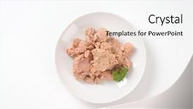  Presentation with white plate - Presentation design with plate of tuna chunks background and a white colored foreground